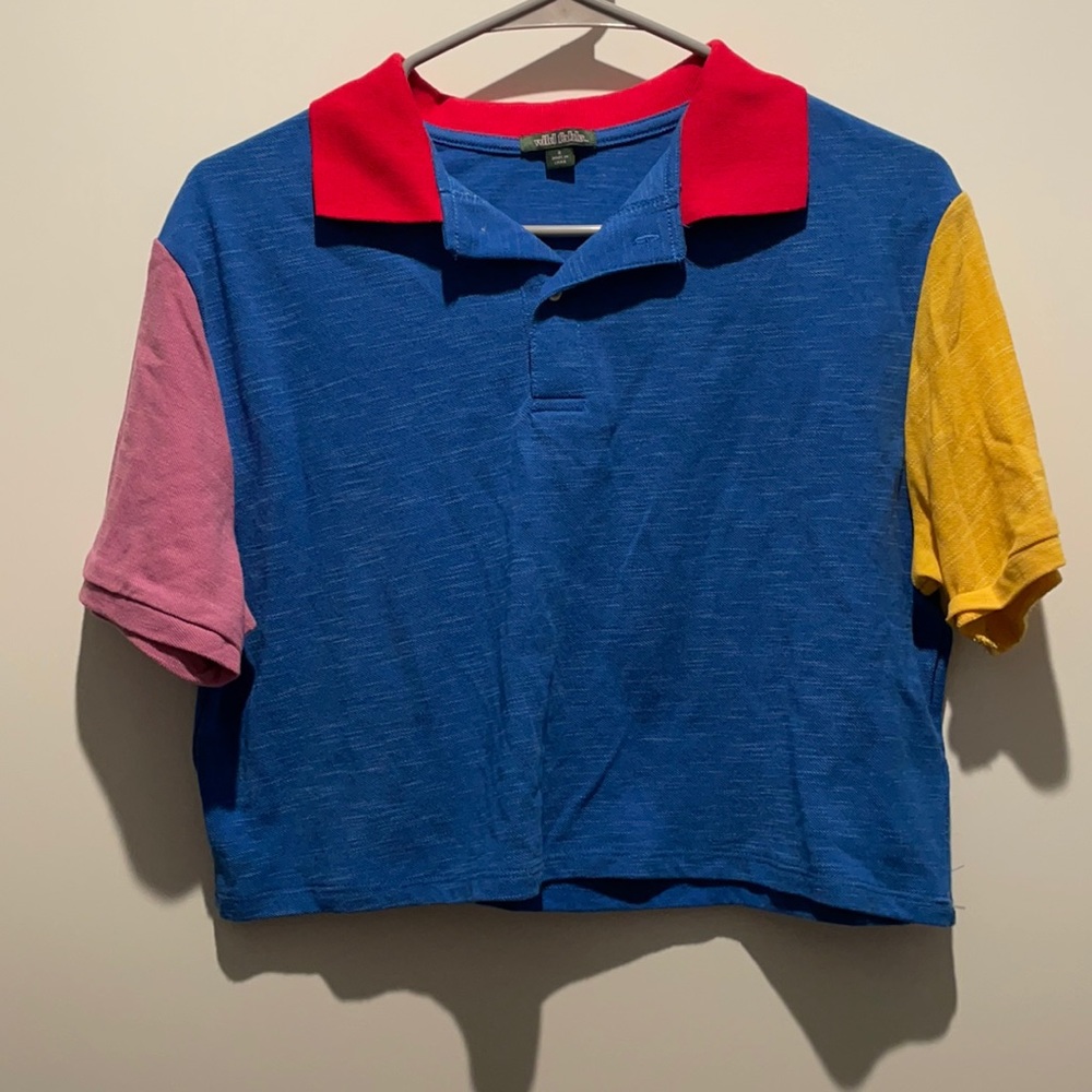 Wild Fable Colorblock Half Button Crop-top